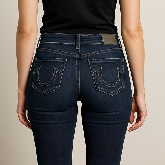 True Religion Brand Jeans Womens 26 Skinny Blue Distressed Pocket - Picture 1 of 14